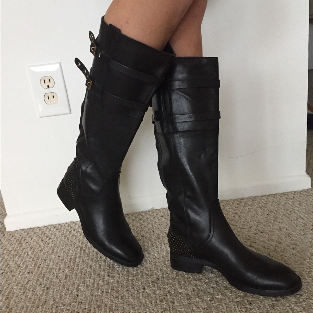 Brand new Black leather boots with gold studs